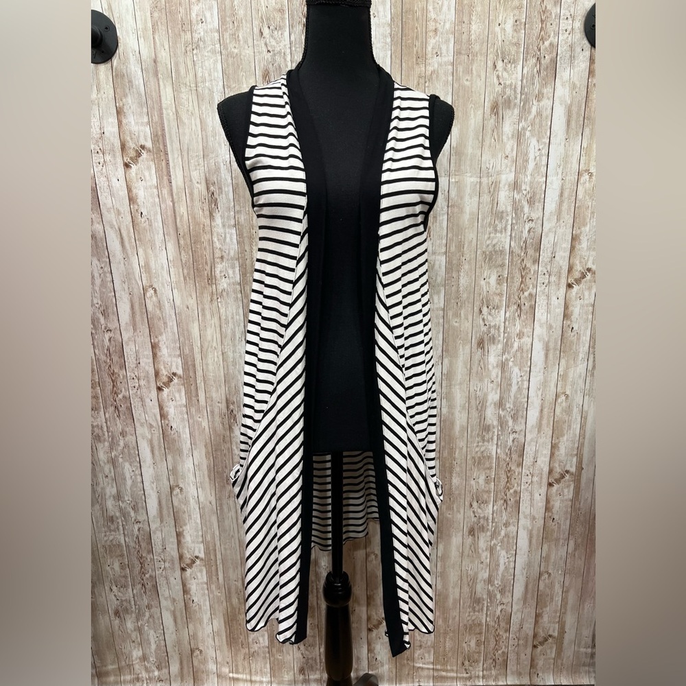 Chico's Black and White Striped‎ Vest - Size 1